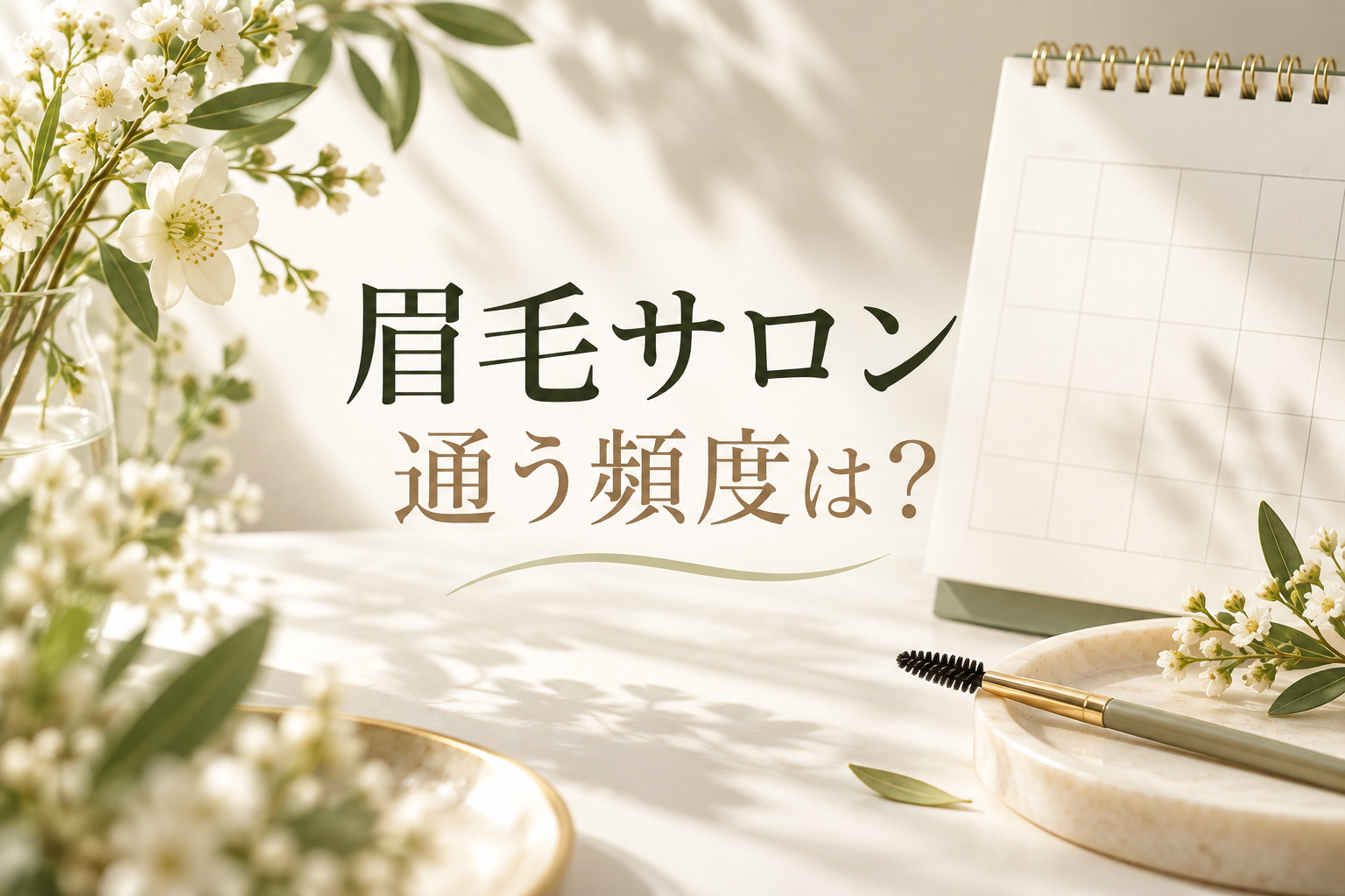 眉毛サロンの来店間隔を考えるカレンダーと眉ブラシ(AI生成イメージ)