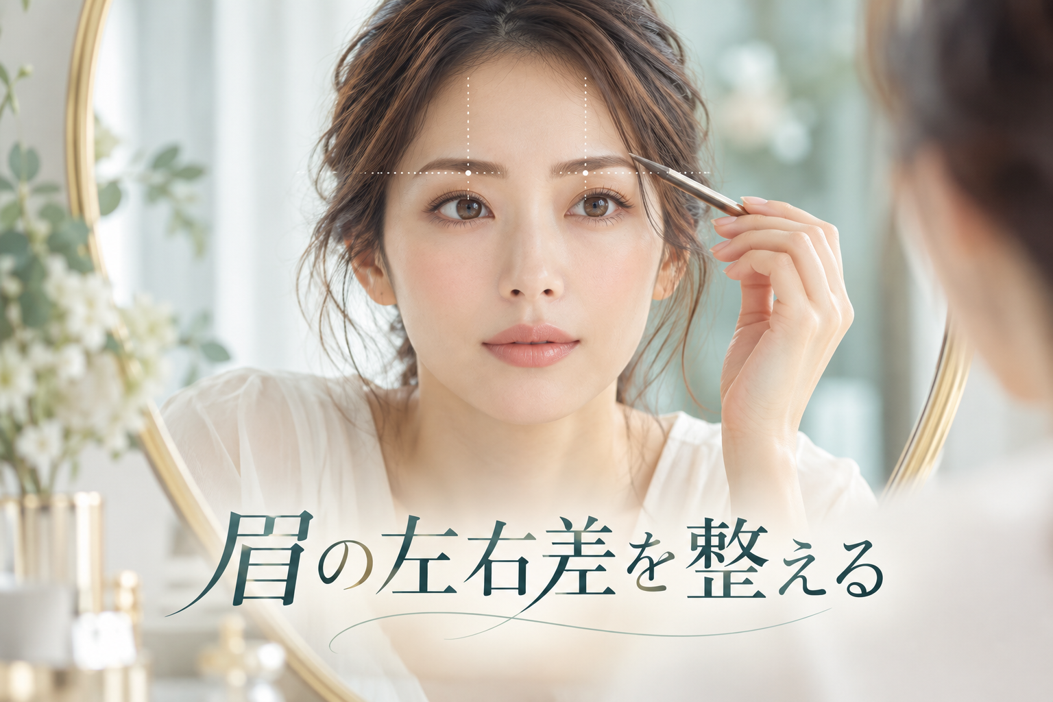 左右の眉の高さと形を鏡で確認するガイド(AI生成イメージ)